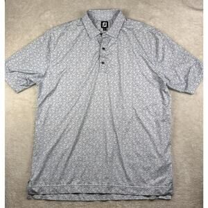 Footjoy Shirt Men 2XL Polo Blue Golf Floral Print Pattern All Over Performance